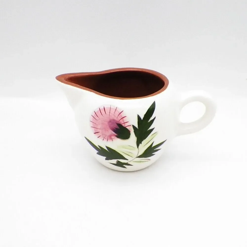 Vintage Stangl Pottery Creamer Thistle Pattern 6oz MCM Pink Floral 3